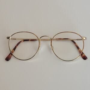Marchon Eyeglasses Gold Metal Round Demi Blond Flexon Autoflex Frame Women 140mm